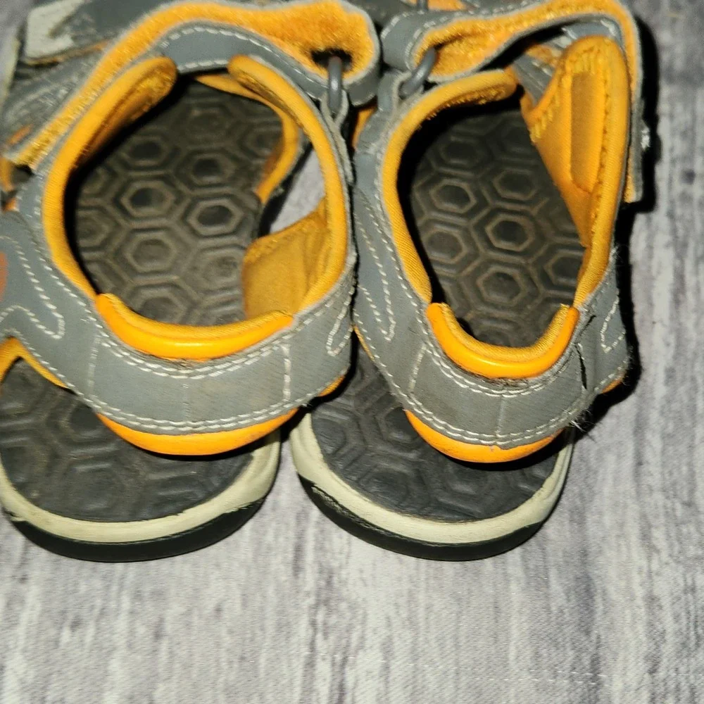 Timberland Adventure Seeker Boys Gray Orange Hook & Loop Sport Sandals - Size 13